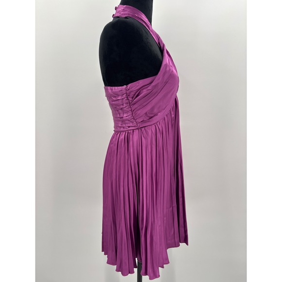 Lulus Renlee Fuchsia Pink Purple Satin Halter Pleated Mini Dress Size S - Picture 7 of 13